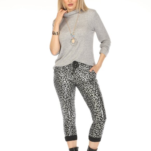 Black Silver Leopard Pant with Pockets - Picture 4 of 9